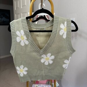 Green Floral Sweater Vest